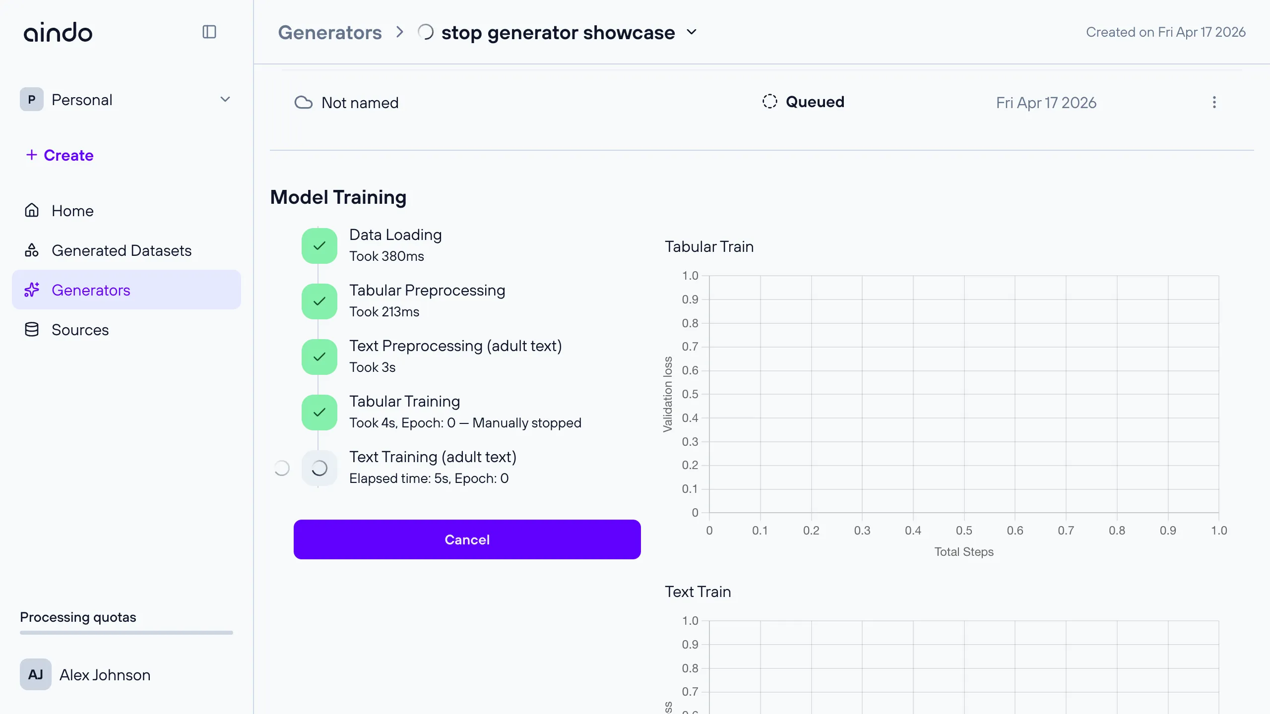 Tabular training stopped, text training still in progress