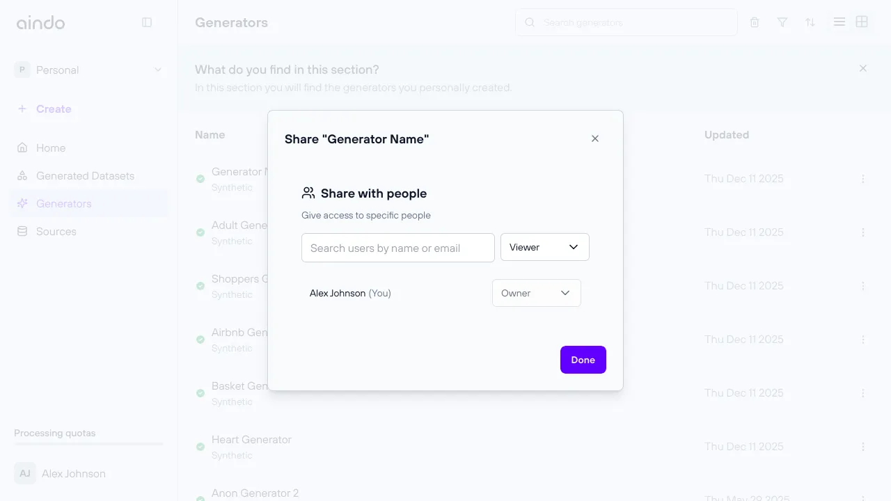Share generator dialog