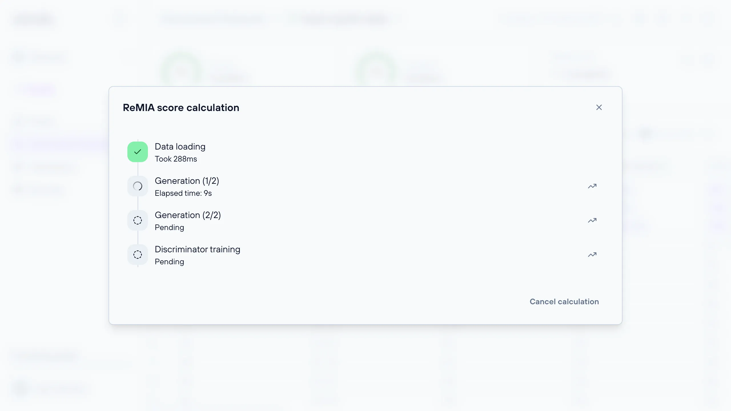 ReMIA score calculation dialog showing the four stages in progress
